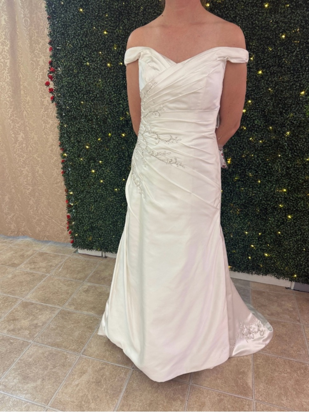 Alfred Angelo Off-Shoulder White Wedding Bridal Gown with Beaded Embroidery
